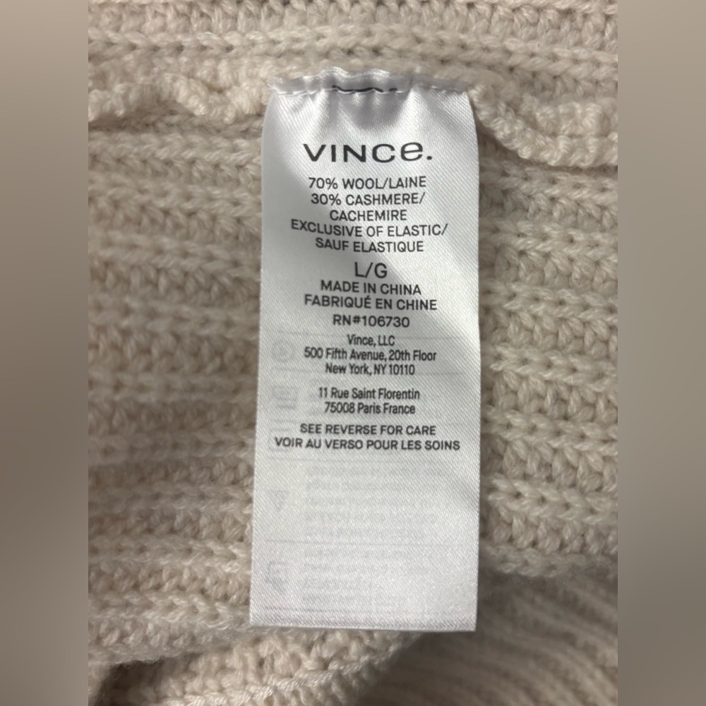 NWT Vince V-Neck Collared Wool/Cashmere Blend Cream Vest, Size L - Picture 7 of 8